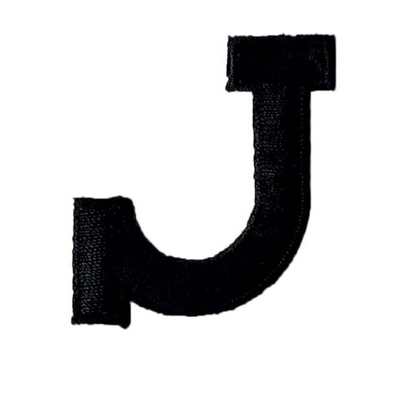 Alphabet Letter - J - Color Black - 2" Block Style - Iron On Embroidered Applique Patch