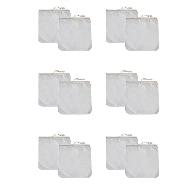 12 Pack Organic Reusable Cold Filters Bag,12 Inch Wine Brewing Filters Eco-Friendly Mesh Cotton Filter,12x coffee filter bags,Creamy-White