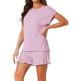 thumbnail image 4 of Conjuntos de pijama para mujeres INSPIRE CHIC, camisetas de manga corta con pantalones cortos, bolsillos, suaves, conjuntos de lounge con volantes, 3XL, rosa, 4 of 5