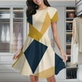 thumbnail image 2 of Abstract Geometric Mustard Navy Art Women's Classic Swing Skater Dress Casual Work Party Cocktail Dresses, 2 of 6