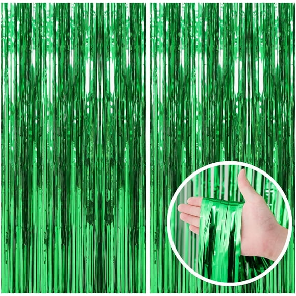 HWZWT Pack Green Streamer Background Jungle Party Decoration Aluminum Foil Tassel Background Curtain Photo Booth Background Suitable for Birthday Dinosaur Animal St. Patrick's Day Footb