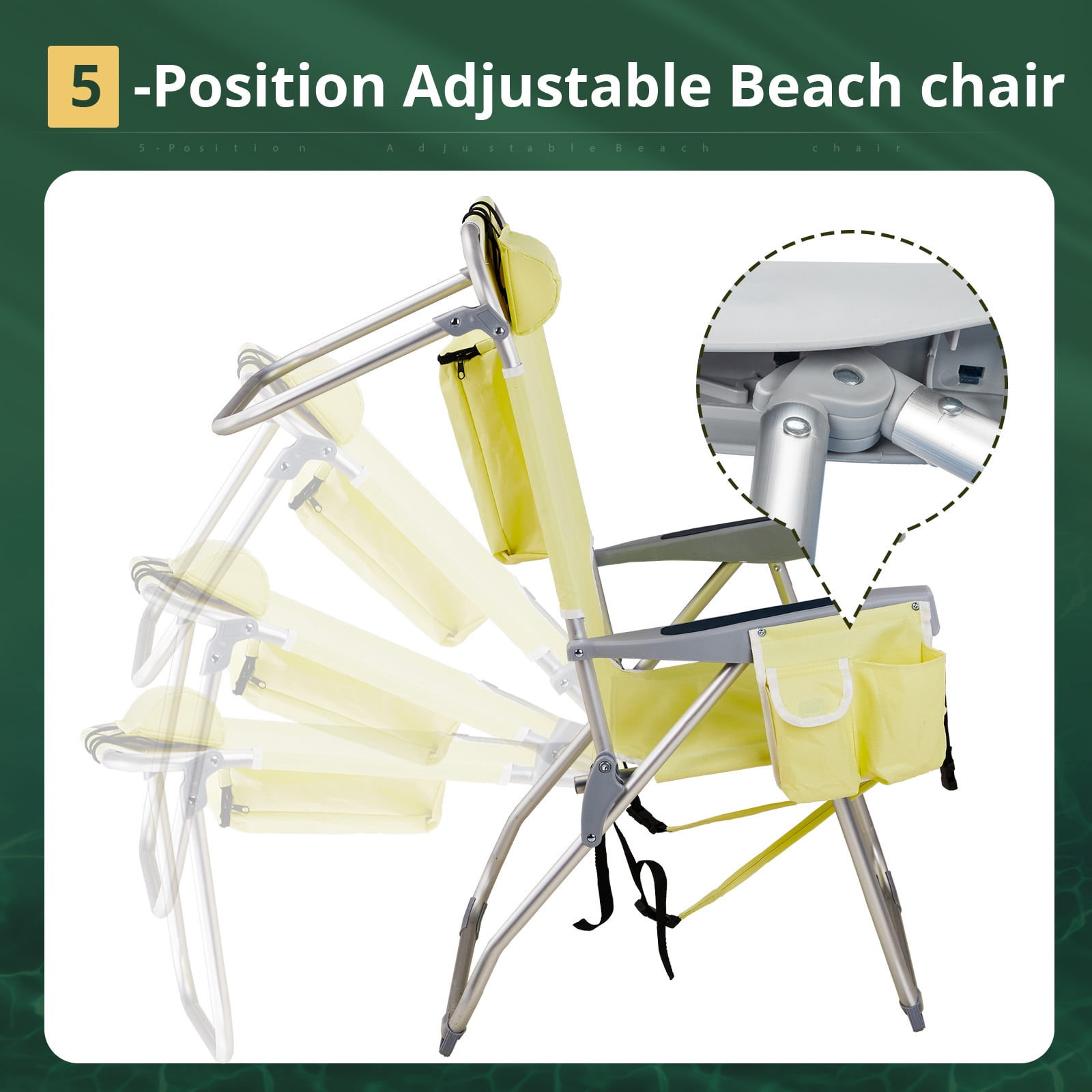 Aluminum Tube Bearing 100kg Beach Chair Yellow, 63*70*99cm