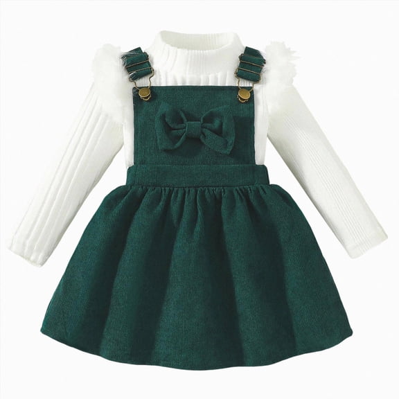 Caqnni 2-3 Years Toddler Baby Girls Cotton Outfit Shirt and Pant 2 Pieces Kids Casual Clothes Long Sleeve Fall Winter Sets Dailywear & Loungewear Outfits Set A264-Green