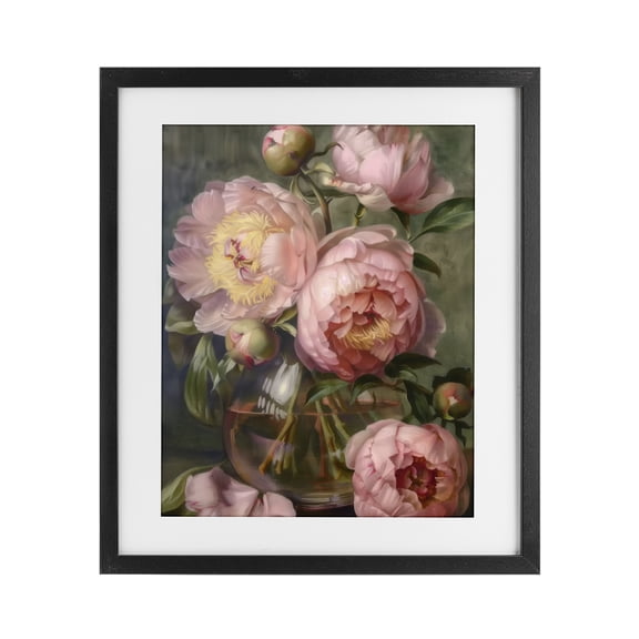 Stupell Industries French Country Pink Peonies in Glass Vase Black Framed Print Under Glass, 13 x 16, by LSR Design Studio