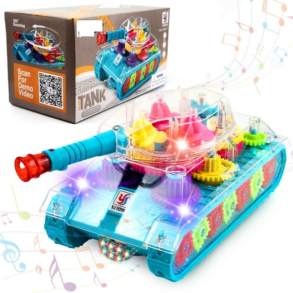 Light Up Transparent Toy Tank – Baby Toys With Music and Lights – 8” Battery Operated Toddler Toys – Sensory Toys for Boys and Girls