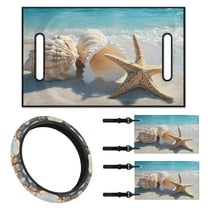 XYZCANDO Starfish Shell 4pcs Golf Cart Seat Covers Golf Cart Steering Wheel Covers Golf Cart Flags 2 Person Seats Golf Cart Towel Seat Covers Summer Beach Steering Wheel Cover Small Flag Blue