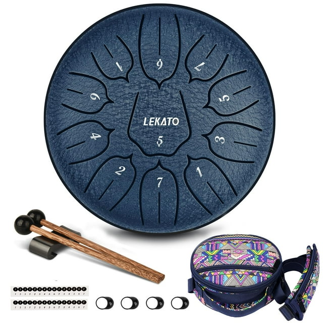 Tambor de acero LEKATO Rain Drum, 15 cm, 11 notas con bolsa, azul marino