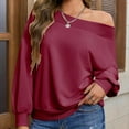 thumbnail image 2 of SHTXOZHI Womens Off The Shoulder Sweatshirt Casual Long Sleeve Loose Fall Pullover Tops Fashion Outfits, 2 of 6