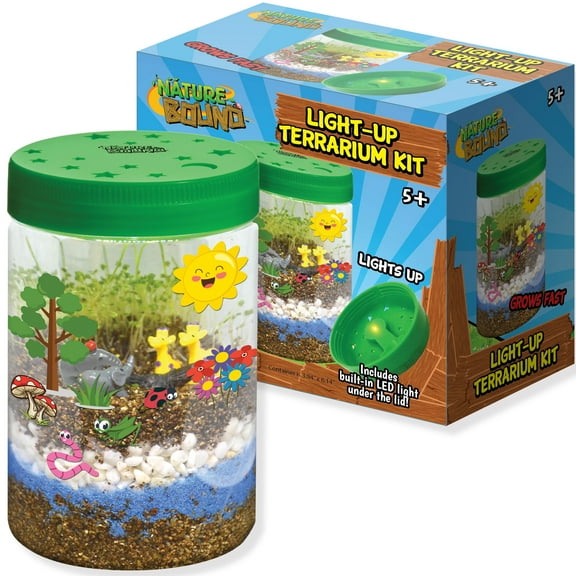 Nature Bound: Light-Up Terrarium Kit - Green - Miniature Grow Garden Jar Set, Built-In LED, Just Add Water, Animal Theme, STEM Learning Toy, Kids 5