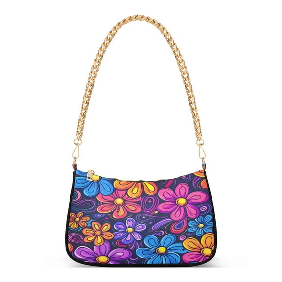 Ryvnso Abstract Colorful Flowers Womens Chain Shoulder Bag Tote Handbags Clutch Hobo Purse with Zipper for Travel