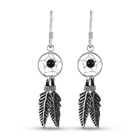 AeaVida Balinese Dream Catcher Black Onyx .925 Sterling Silver Drop Earrings