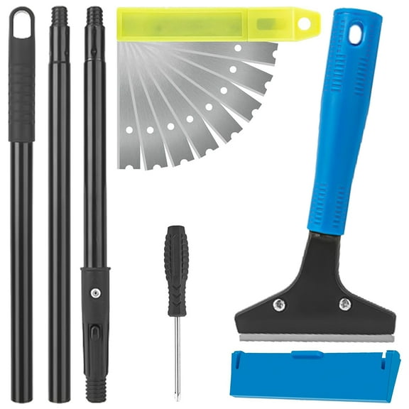 Auckpure Floor Scraper Heavy Duty, 4" Wide Razor Blade Scraper Tool with 45.7" Long Handle, 10PCS Extra Metal Blades, Scraper for Cleaning Glass Wall Gum Paint Tile Glue Linoleum Sturdy Durable