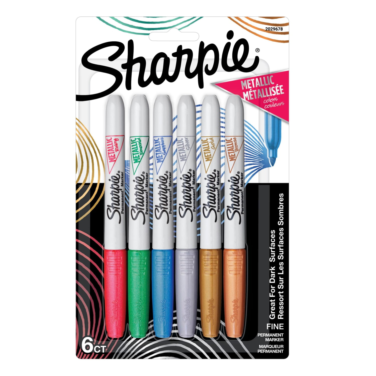 Sharpie Metallic Permanent Markers, Fine Tip, Assorted, 6 Count