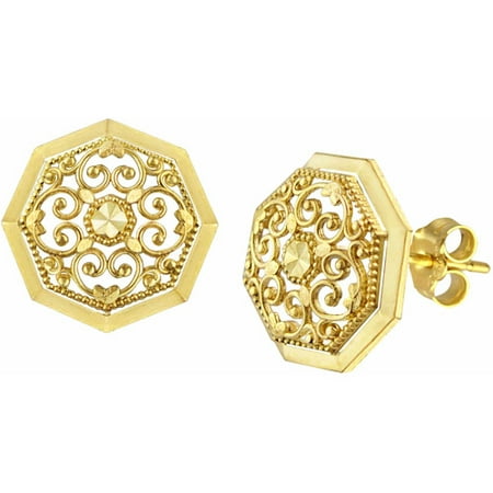 US GOLD 10kt Gold Round Filigree Stud Earrings