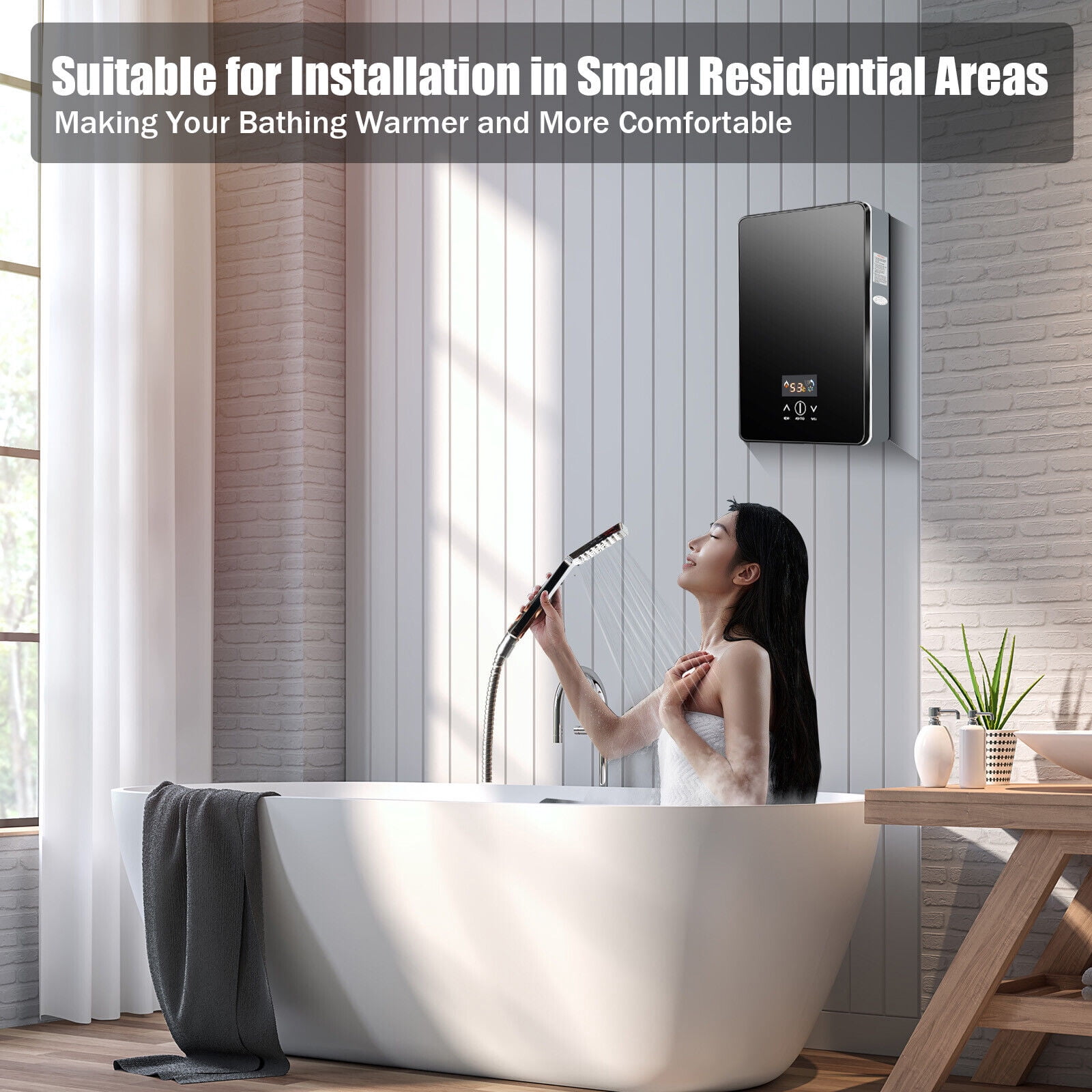 Instant Electric Tankless 6500W Home Hot Water Heater Whole House Black 220V 8L