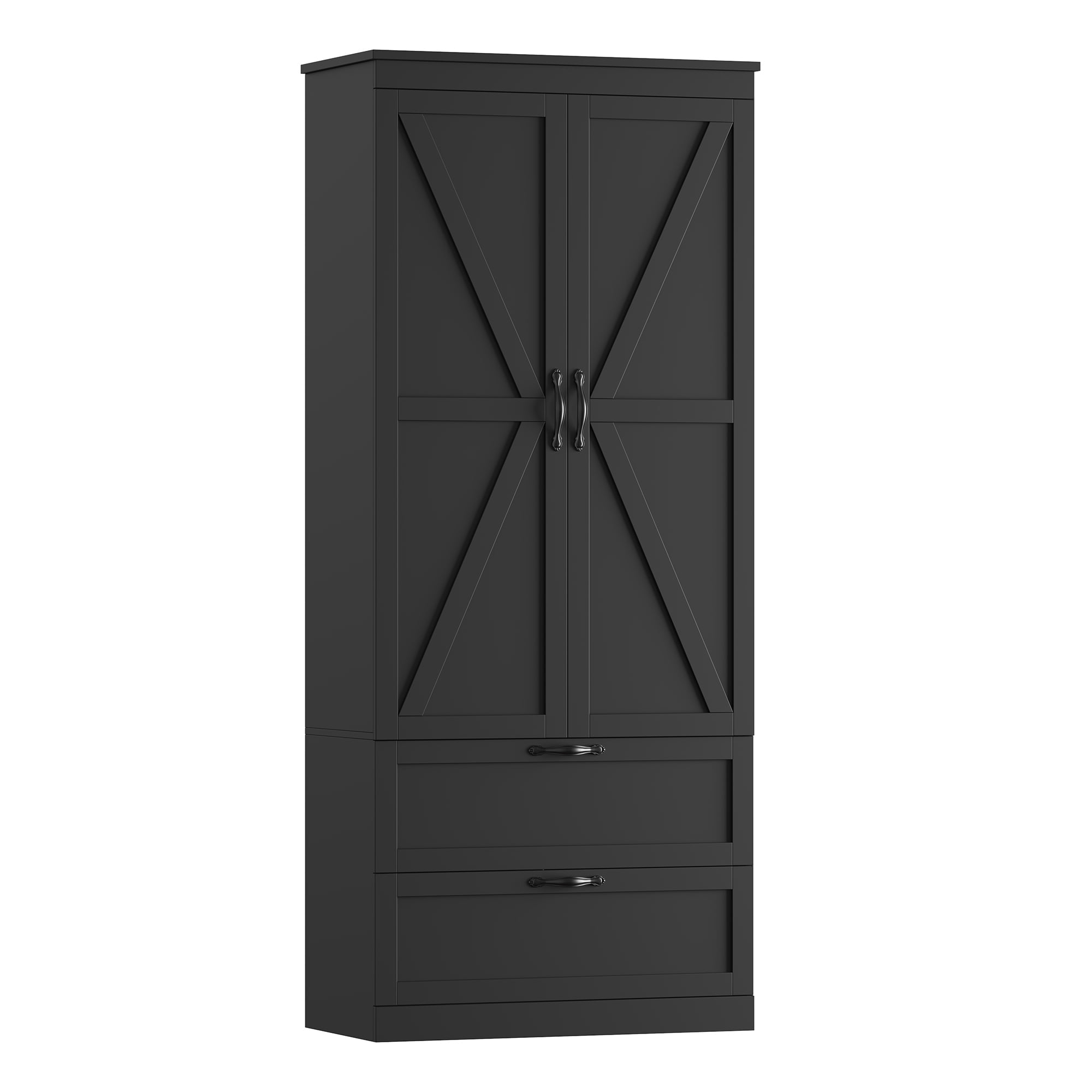 Homfa 70.3"H Bathroom Storage Cabinet, Farmhouse Linen Storage Cabinet with 2 Drawers, Black
