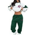 thumbnail image 3 of Sweatsuits for Women 2 Piece Heart Print Color Block Sweatshirt Fashion Casual Crewneck Lounge Sets Green XL, 3 of 10