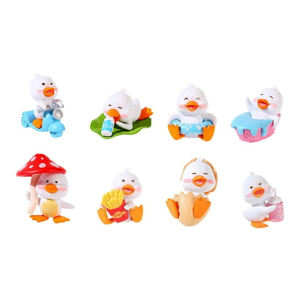 Juego de 8 figuras de patitos pequeños, mini figuras de patitos, adornos para acuario, Blanco