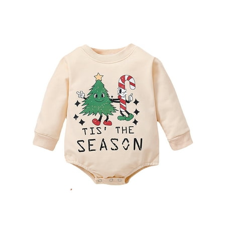 

Frontwalk Newborn Casual Buttons Xmas Jumpsuit Tree Print Loose Bodysuit Infant One Piece Party Playsuit Apricot 90cm