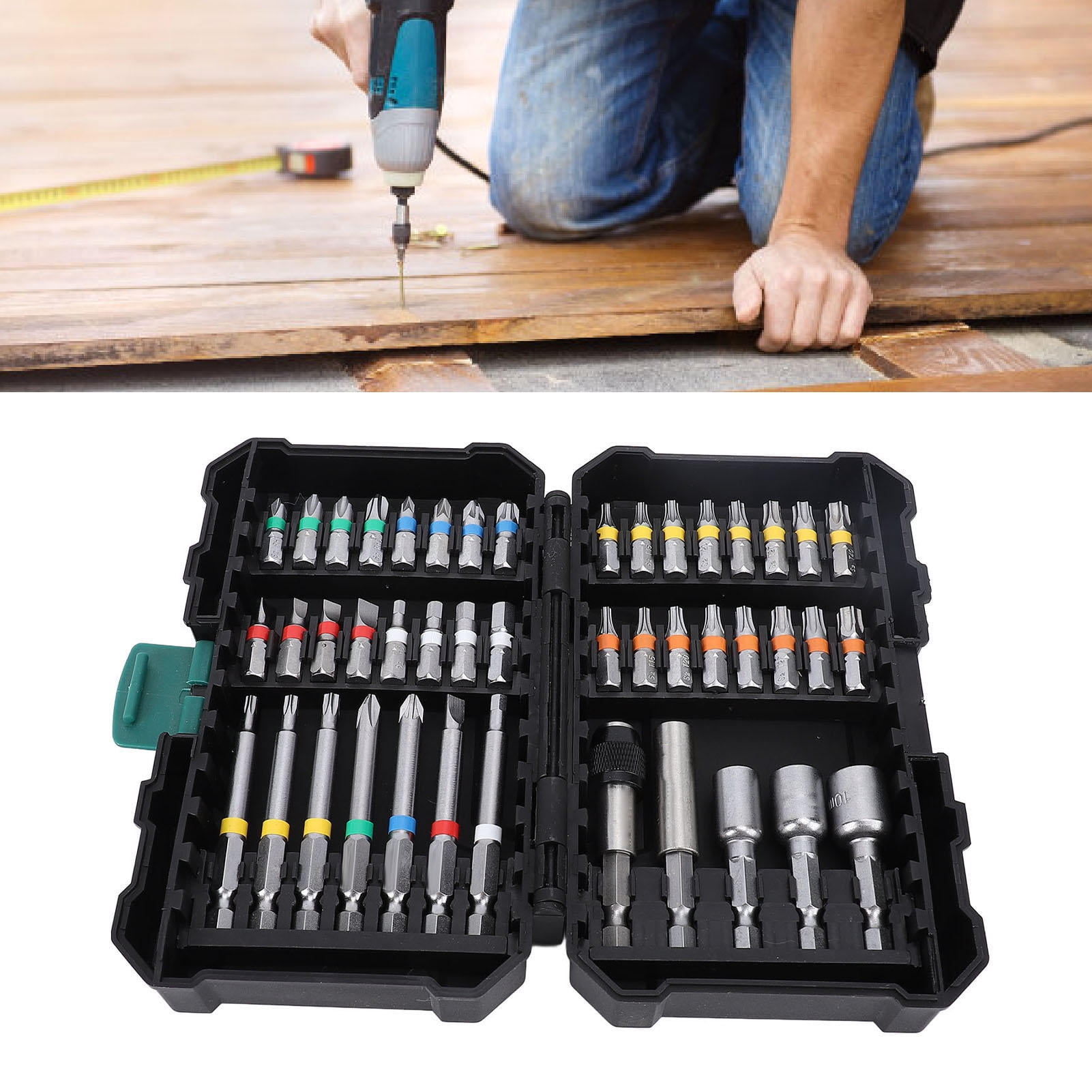 Yajisi 44‑Piece Impact Driver Bit Set – Alloy Steel, High‑Torsion, Magnetic, Color‑Coded, Universal 1/4" Drill & Driver Compatible