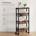 thumbnail image 2 of Slim Rolling Storage Cart, 4-Tier Narrow Kitchen Storage Cart with Handle & Wheels, Mobile Shelving Unit, Wooden Top & Metal Frame, Utility Cart for Kitchen, Small Spaces, Rustic Brown, 2 of 18