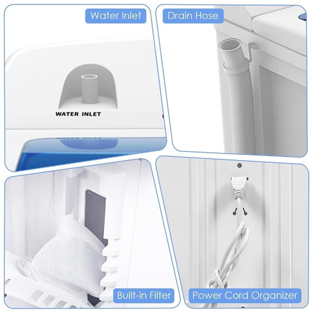 Pemberly Row Portable Mini Compact Twin Tub 20lb Washing Machine White