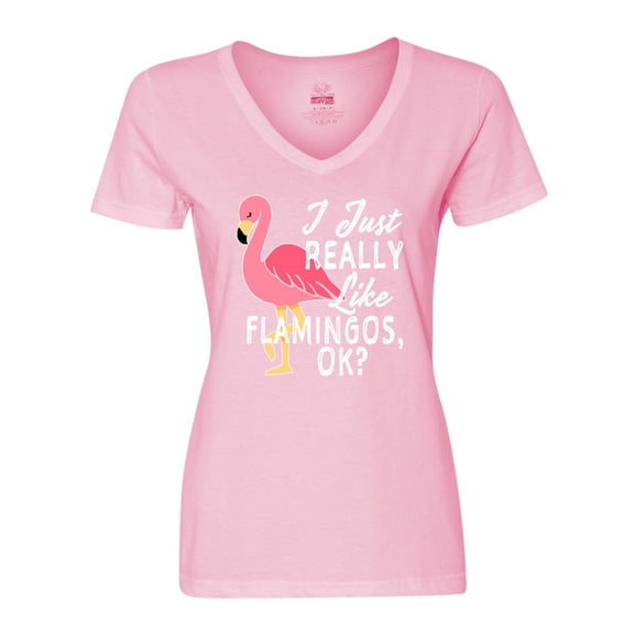 Inktastic I Just Really Like Flamingos Ok with Pink Flamingo Women's V-Neck T-Shirt