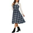 thumbnail image 4 of INSPIRE CHIC Women's Vintage Plaid Sleeveless A-Line Overall Pinafore Midi Dress XL Dark Blue, 4 of 6