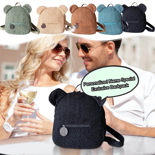Marked Down,Customized Backpack Personalized Name Lamb Wool Bag Female And Winter Fashion Shoulder Bag Cute Custom Embroidery Name,PENDANE,Black