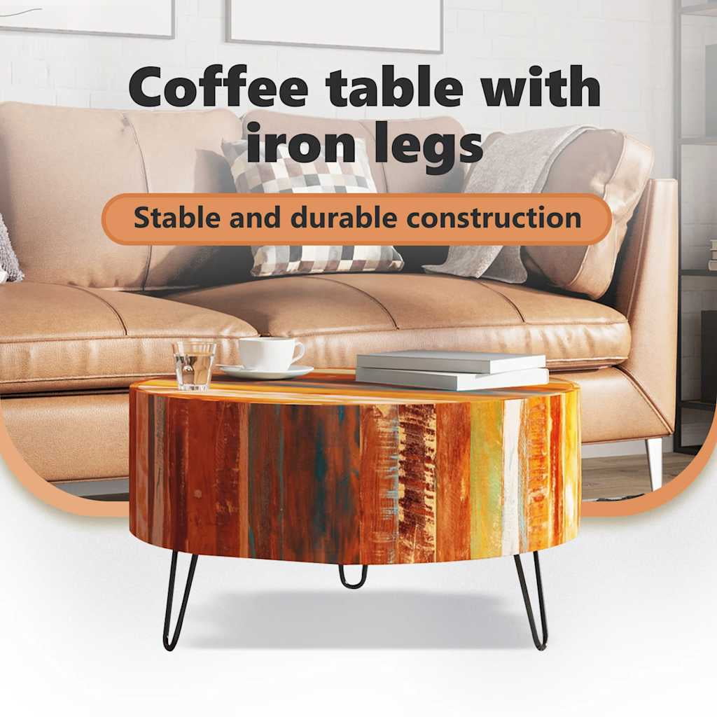 vidaXL 1 Piece Round Coffee Table Solid Reclaimed Wood for Living Room