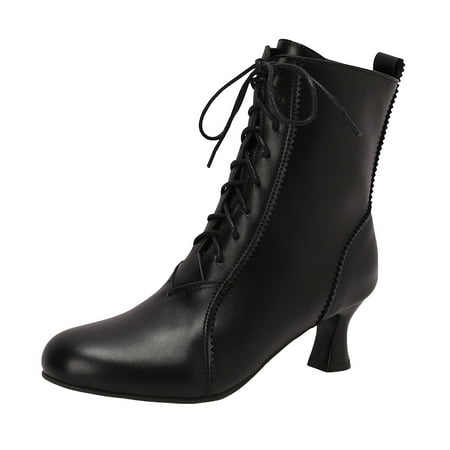 

OJSFQUFP Women Ankle Boots Fashion All Retro Fashion Soliod Color Front Lace Up High Heeled Ladies Short Boots Womens Waterproof Hiking Boots Black 38