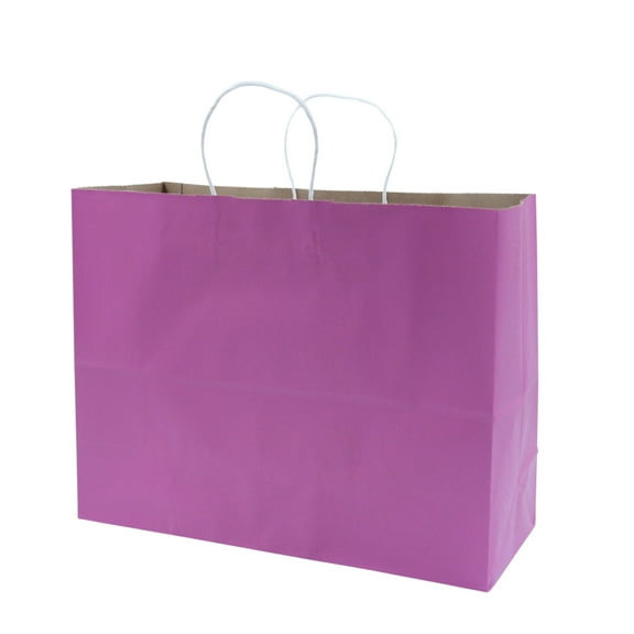 SSWBasics Large Magenta Paper Shopping Bags - 16”L x 6”D x 12 ½”H - Case of 100