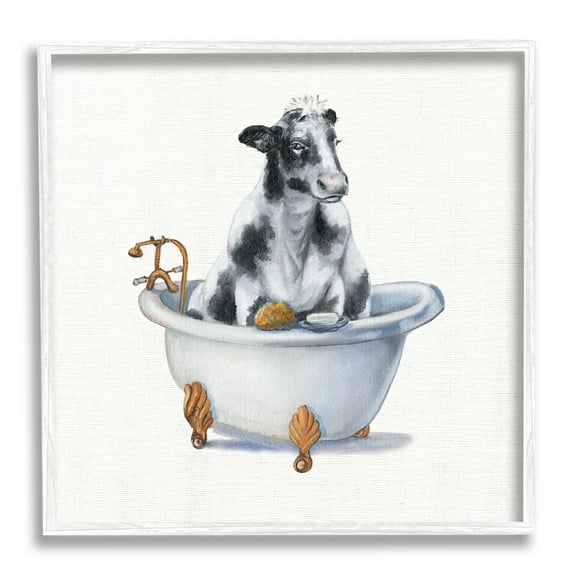 Dairy Cow in Bathtub Country Farm Animal Animals & Insects Framed Art Print Wall Art, 17x17
