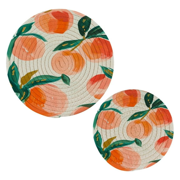 Peach Fruit Pot Holders Set Trivets Hot Pads Cotton Mats for Cooking