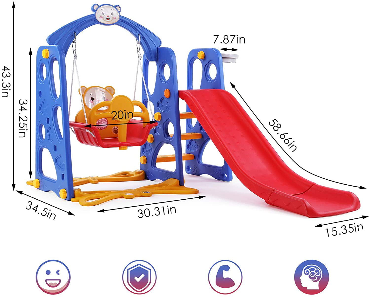 Toddler Climber and Swing Set Stock in UK Kids Playset with Music Machine and Shoot Blue Kids Freestanding Climber Playground Children Activity Center for Indoor & Backyard