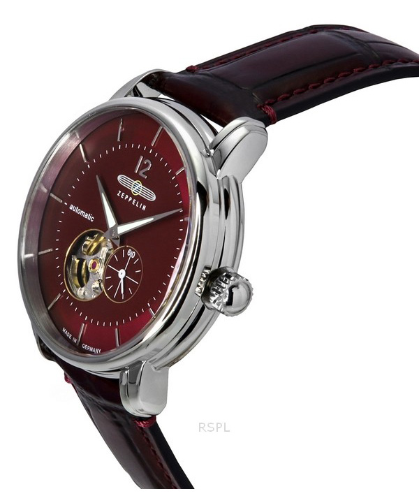 Zeppelin LZ 120 Bodensee Leather Strap Red Open Heart Dial