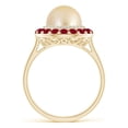 thumbnail image 2 of ANGARA Golden South Sea Cultured Pearl & Ruby Double Halo Ring in 14K Yellow Gold for Women | June Birthstone, Birthday, Anniversary, Jewelry Gift for Women | Pearl Ring, 2 of 8