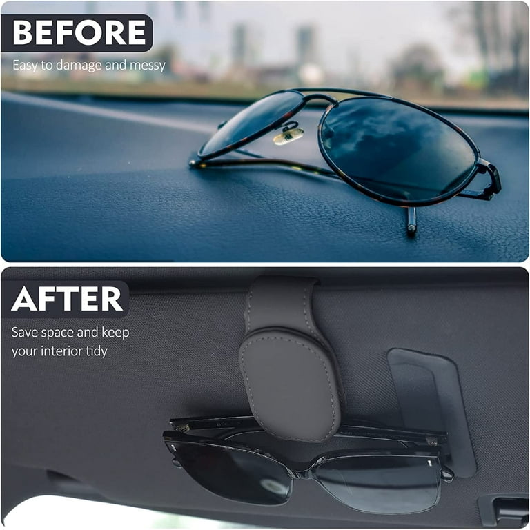 Sunglasses Holders for Car Sun Visor, 2pack Magnetic Leather Glasses  Eyeglass Hanger Clip for Car, Visor Sunglasses Holder Clip Car Accessories  for