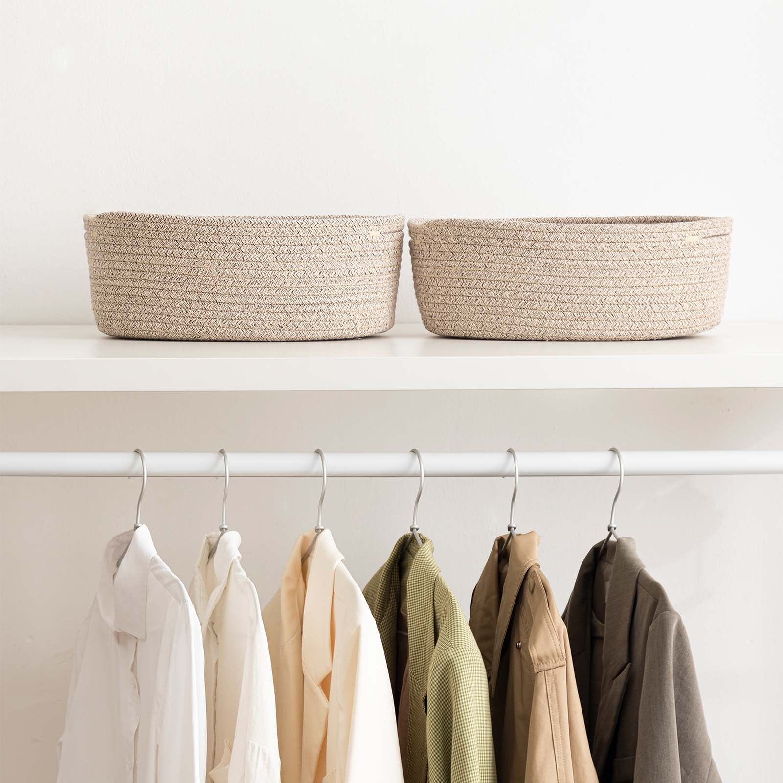 HBlife Shelf Storage Baskets for Organizing - Cotton Rope Baskets with Handles - Small Empty Decorative Gift Baskets for Storage Toys - Set of 3 - Brown