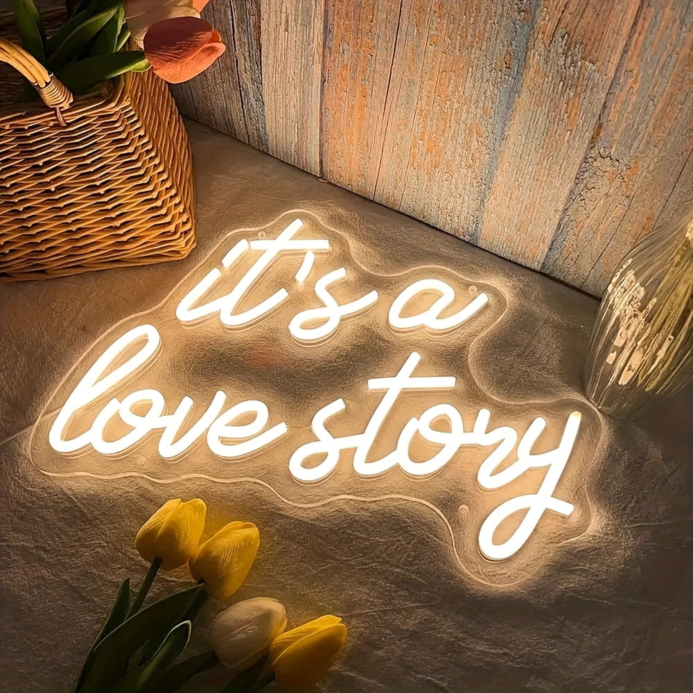 White Love Story LED Neon Sign | USB-Powered Aesthetic Wall Decor For Bedroom & Living Room | Wedding, Birthday Party Gift With Romantic Glow