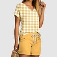 thumbnail image 2 of Virmaxy Womens Stylish Outfit 2 Piece Set Two Piece V-Neck Top Shorts Set Fashionable and Comfortable Short Sleeve V-Neck Top/Shirt Set Yellow L, 2 of 5