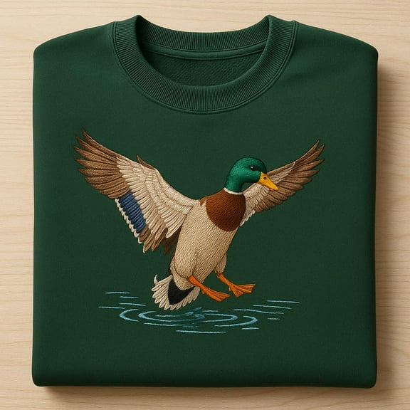 Embroidered Flying Mallard Duck Sweatshirt, Vintage Waterfowl Landing Crewneck, Nature Hunter Bird Watcher