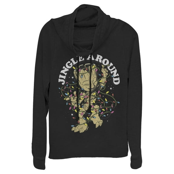 Junior's Marvel: Guardians of the Galaxy Groot Jingle Around Cowl Neck Sweatshirt