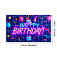 thumbnail image 3 of Neon Style Happy Birthday Banner with Balloons Cake Party Hats Background Backdrop Decor for Birthday Party Celebration Photography Props Decorations, 3 of 7