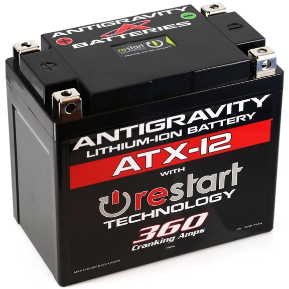 Antigravity ATX12 RE-START Lithium Motorcycle Battery, Built-In Jump Starting, 360 CA, 12V Powersports Battery