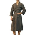 thumbnail image 1 of Unisex Pocket Breathable Knee Length Bathrobe Splicing Soft Sleepwear SPA Robe, 1 of 5