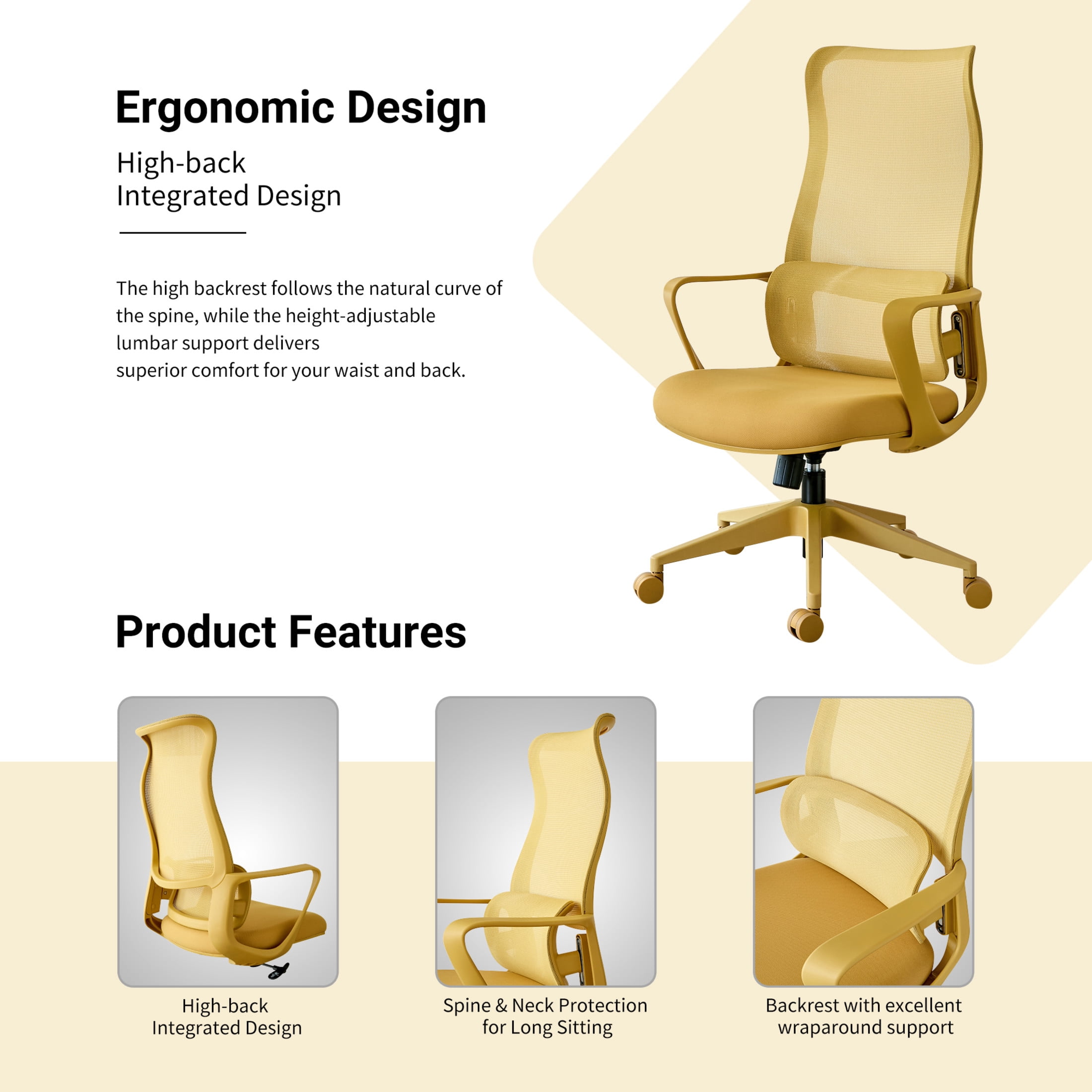 Noble House Ergonomic Mesh Swivel Office Chair, Lifting Multifunction Task Chair with Flip Arms and High-Backrest, Yellow
