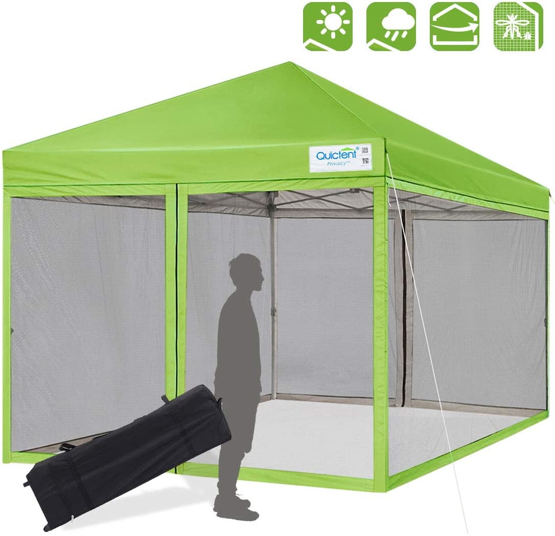 Quictent 8x8 EZ Pop up Canopy Tent with Netting Screen Mesh Walls  Waterproof Roller Bag (Green)