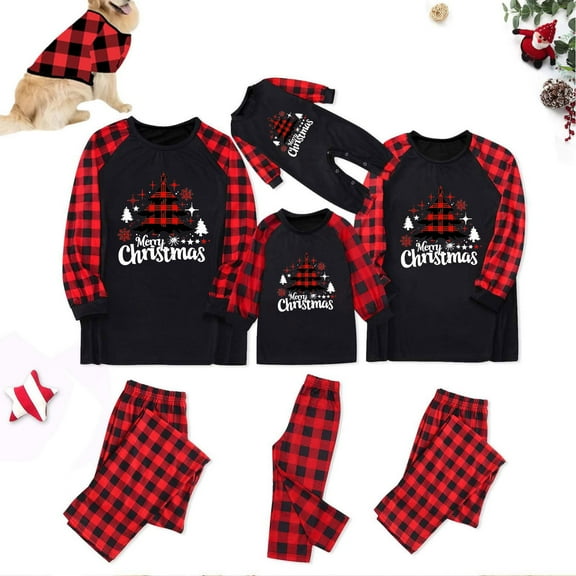 Odeerbi Christmas Pajamas for Family Plaid Holiday Long Sleeve Family Christmas Pajamas Matching Sets Mom Fashion Plaid Print Blouse Tops Pants Sleepwear Xmas Family Matching PJs Set Red