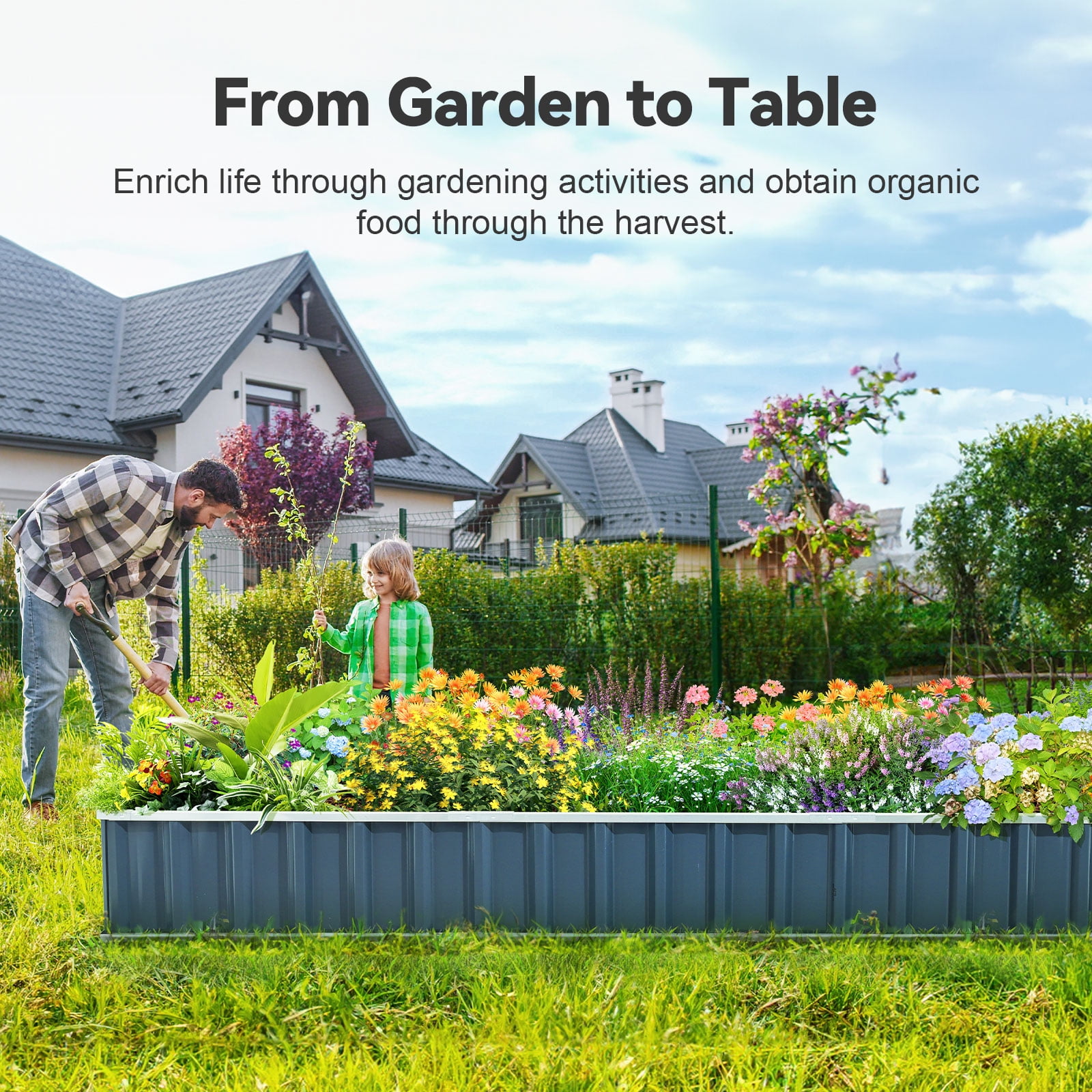 KING BIRD Raised Garden Bed 101"x 36"x 12" 4 Installation Methods Planter Kit Box (Dark Grey)